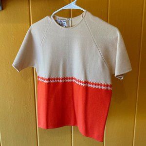Cadillac Vintage Retro Knit Blouse Bright Orange/White  sz. 4/6